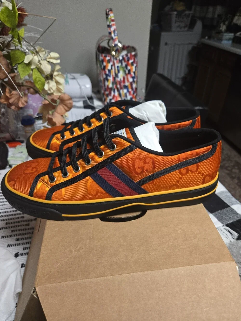 Gucci Orange and Black Low-Top Sneakers